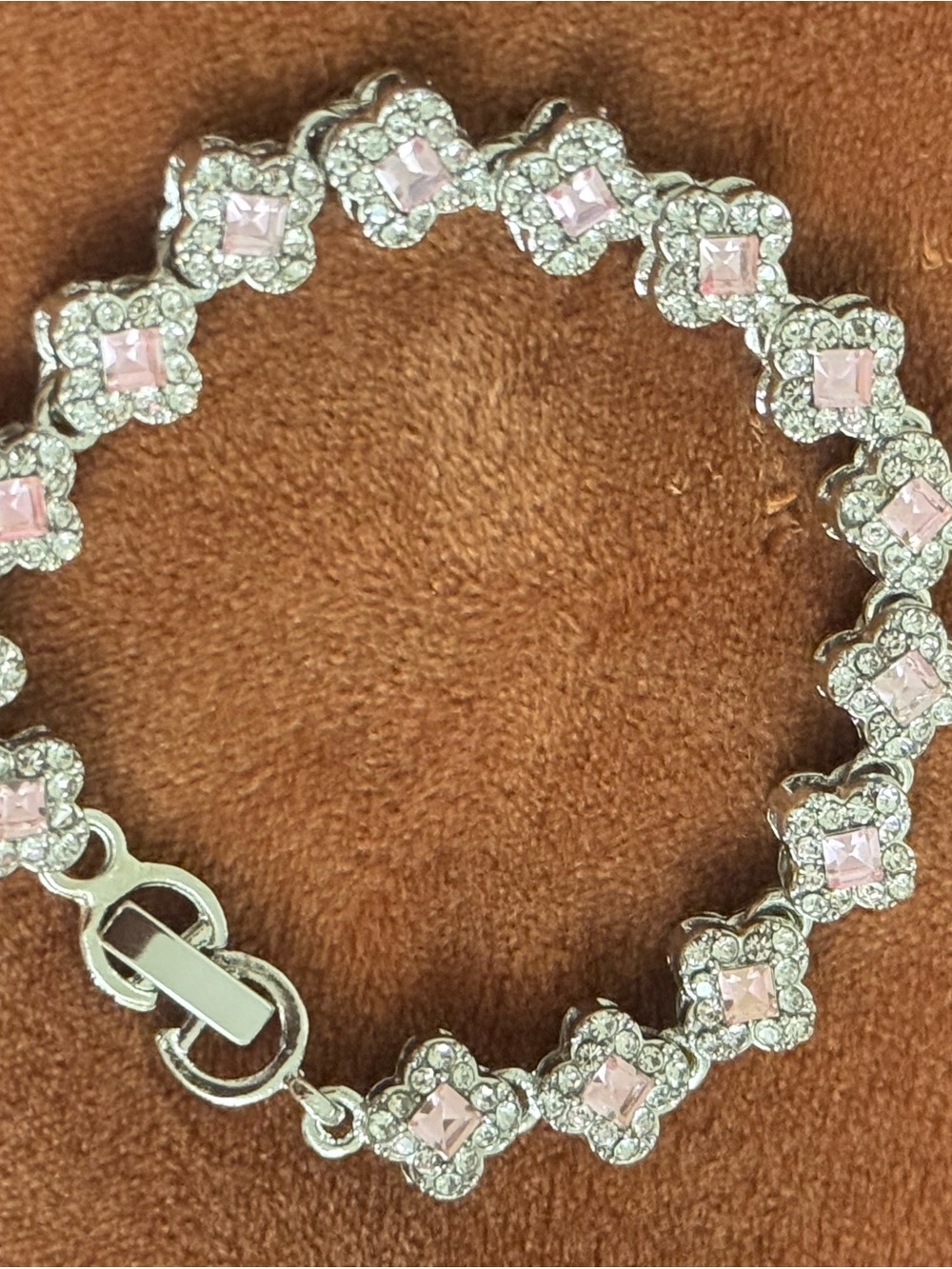 Delicate Pink Crystal Flower Link Bracelet